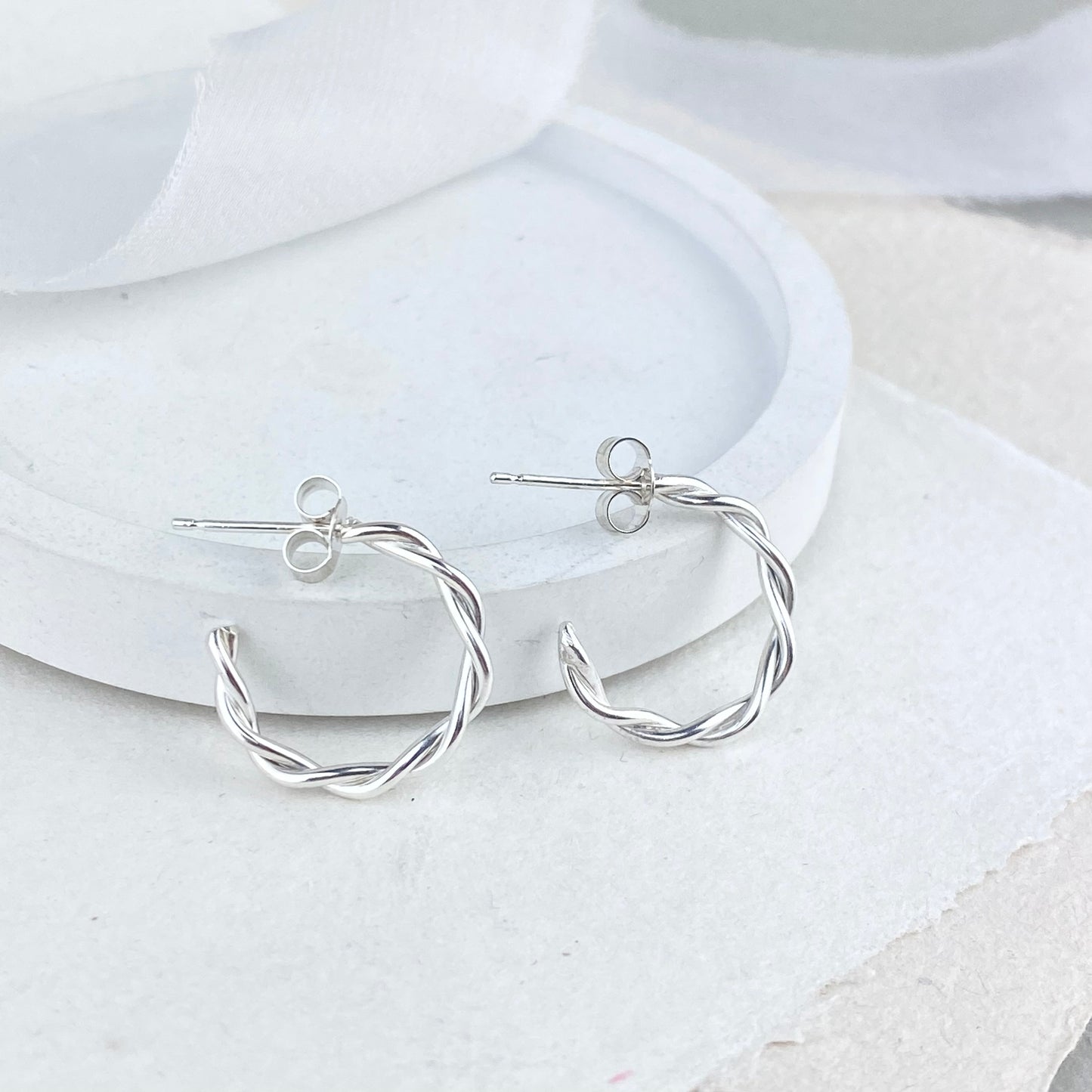 The Farthing Twisted Hoop Earrings - sterling silver twisted stud hoops