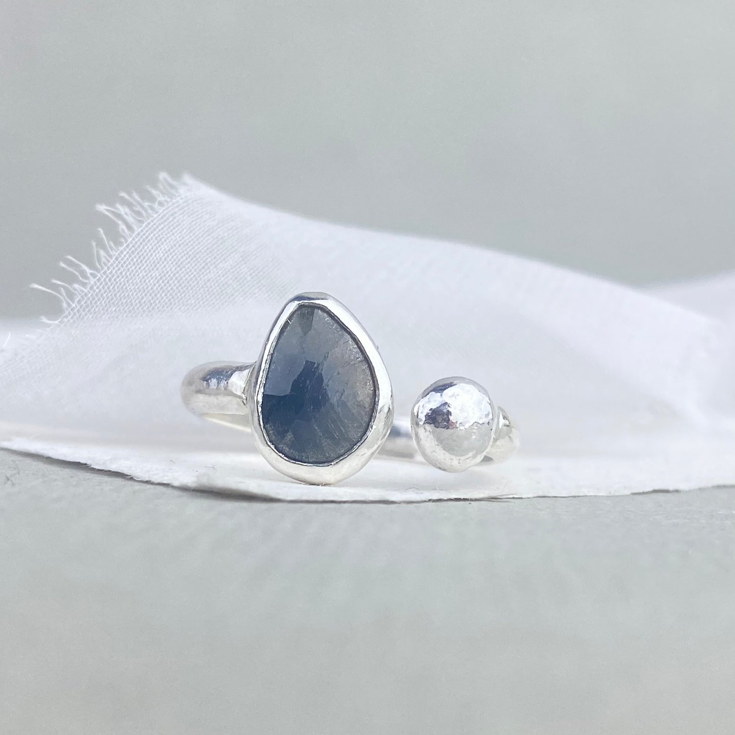 Organic Sapphire ring in silver