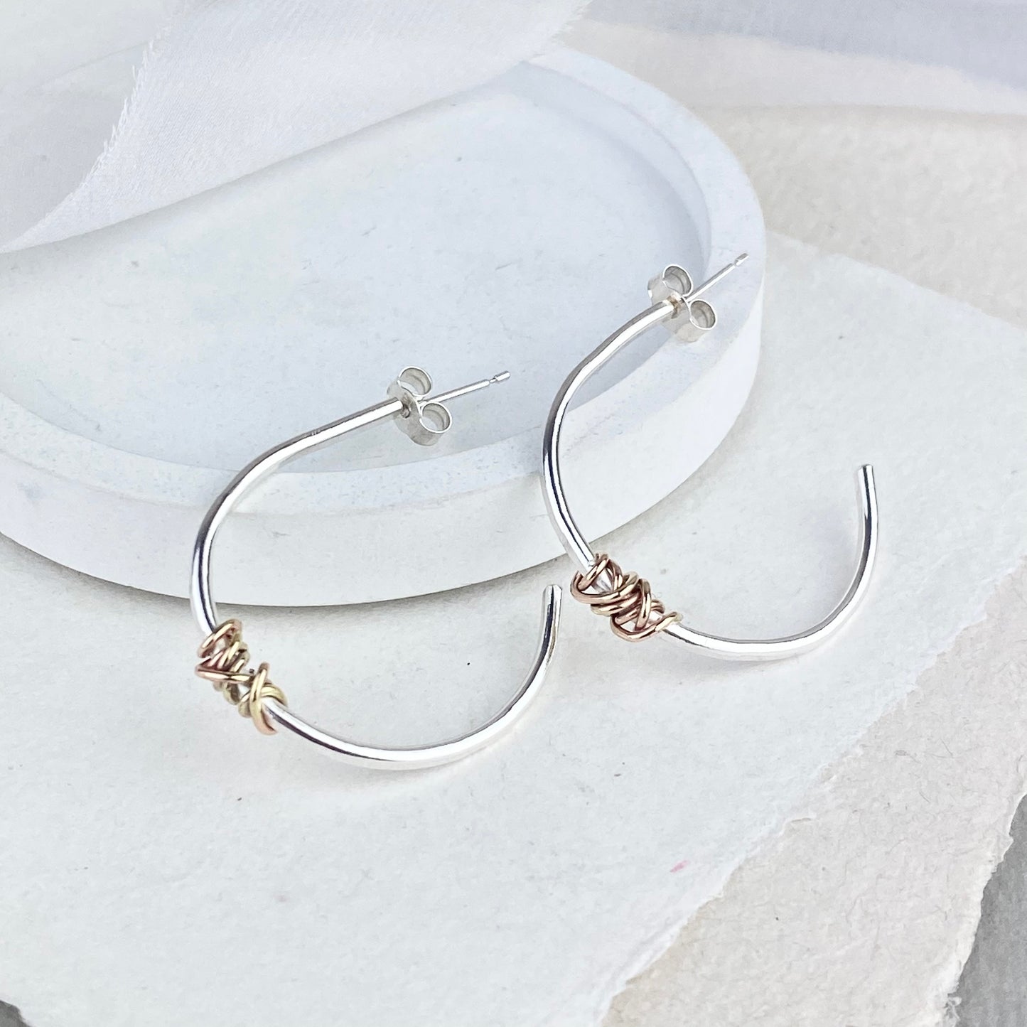 The Tanner Hoop Earrings - sterling silver hoop earrings with 12ct gold twist - mixed metal earrings