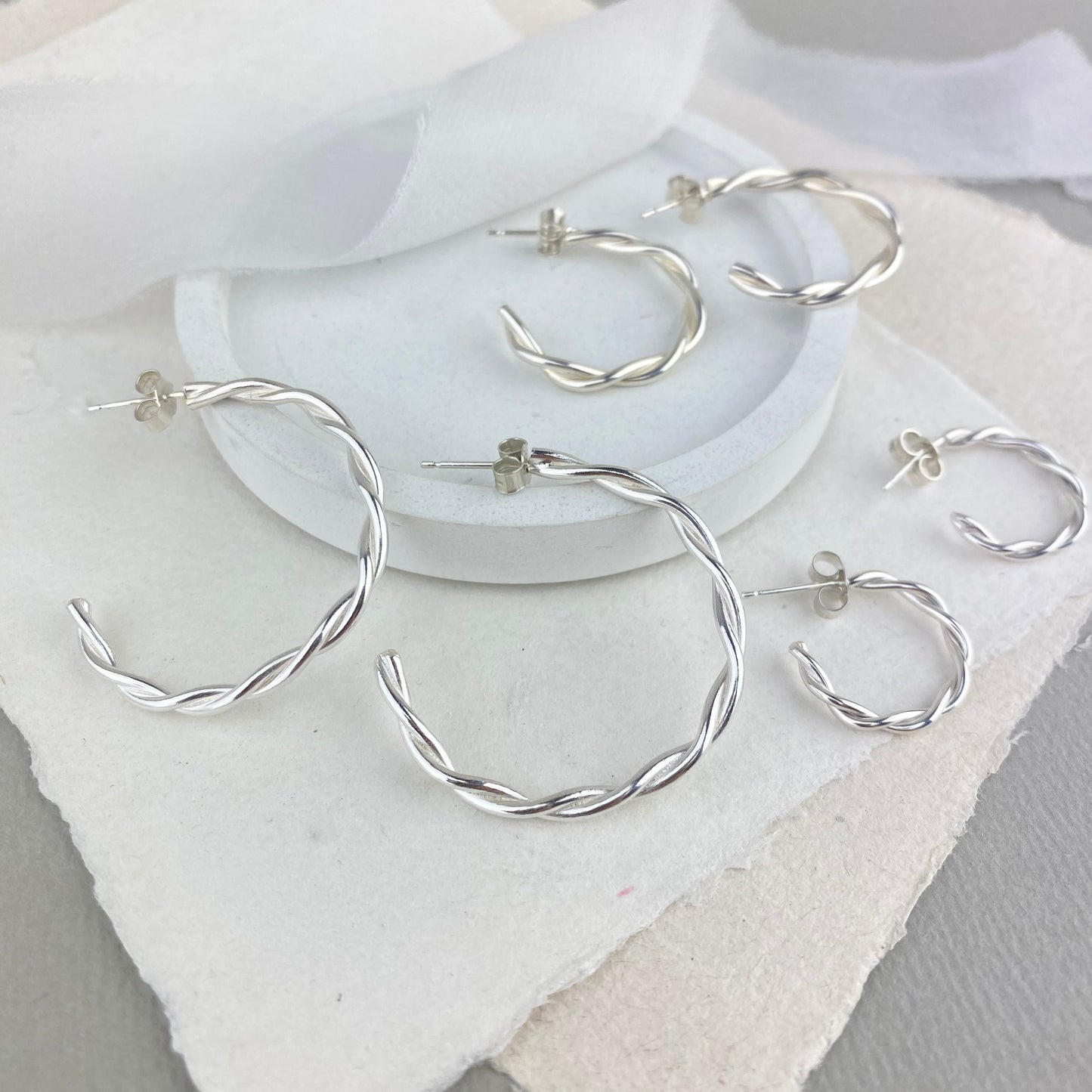 The Farthing Twisted Hoop Earrings - sterling silver twisted stud hoops