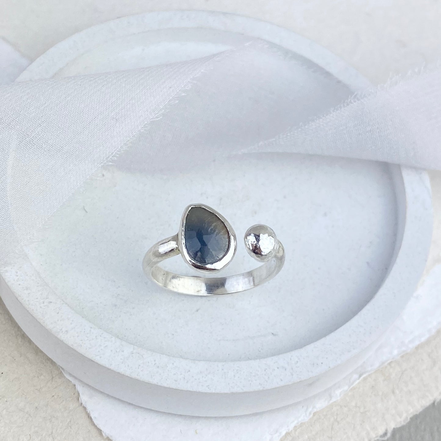 Organic Sapphire ring in silver