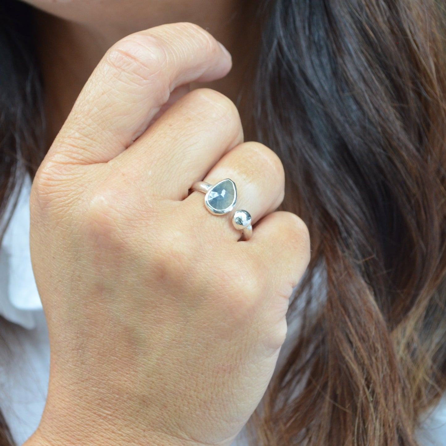 Organic Sapphire ring in silver