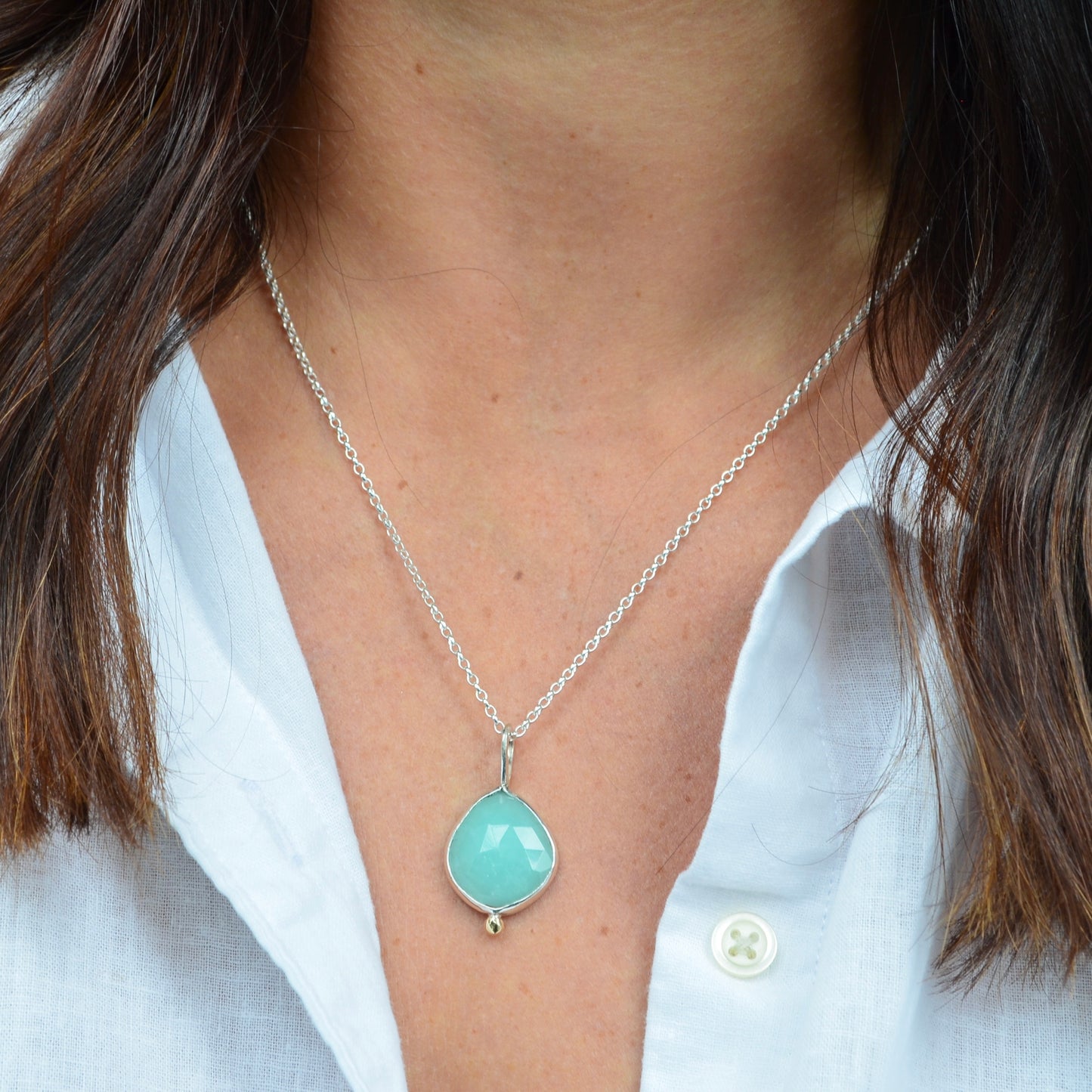 Adventurine necklace in silver and gold