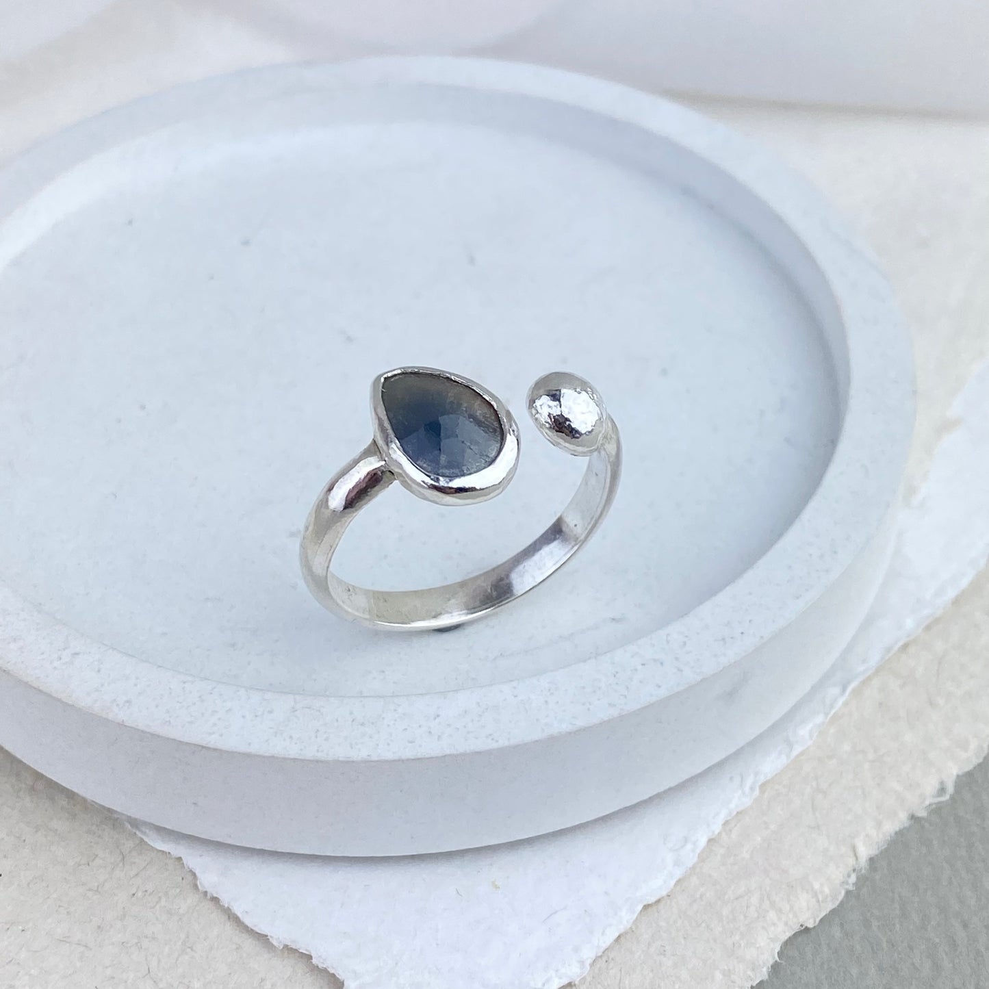 Organic Sapphire ring in silver