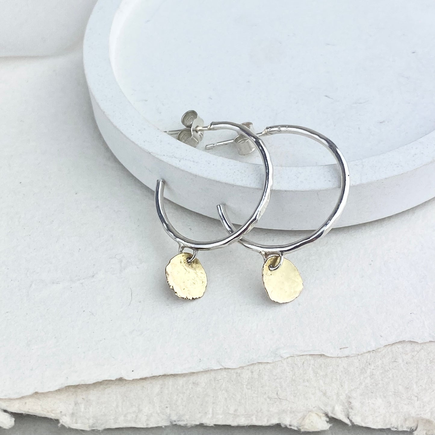 The Angel Hoop Earrings - sterling silver hoop earrings with 9ct gold accent - mixed metal earrings