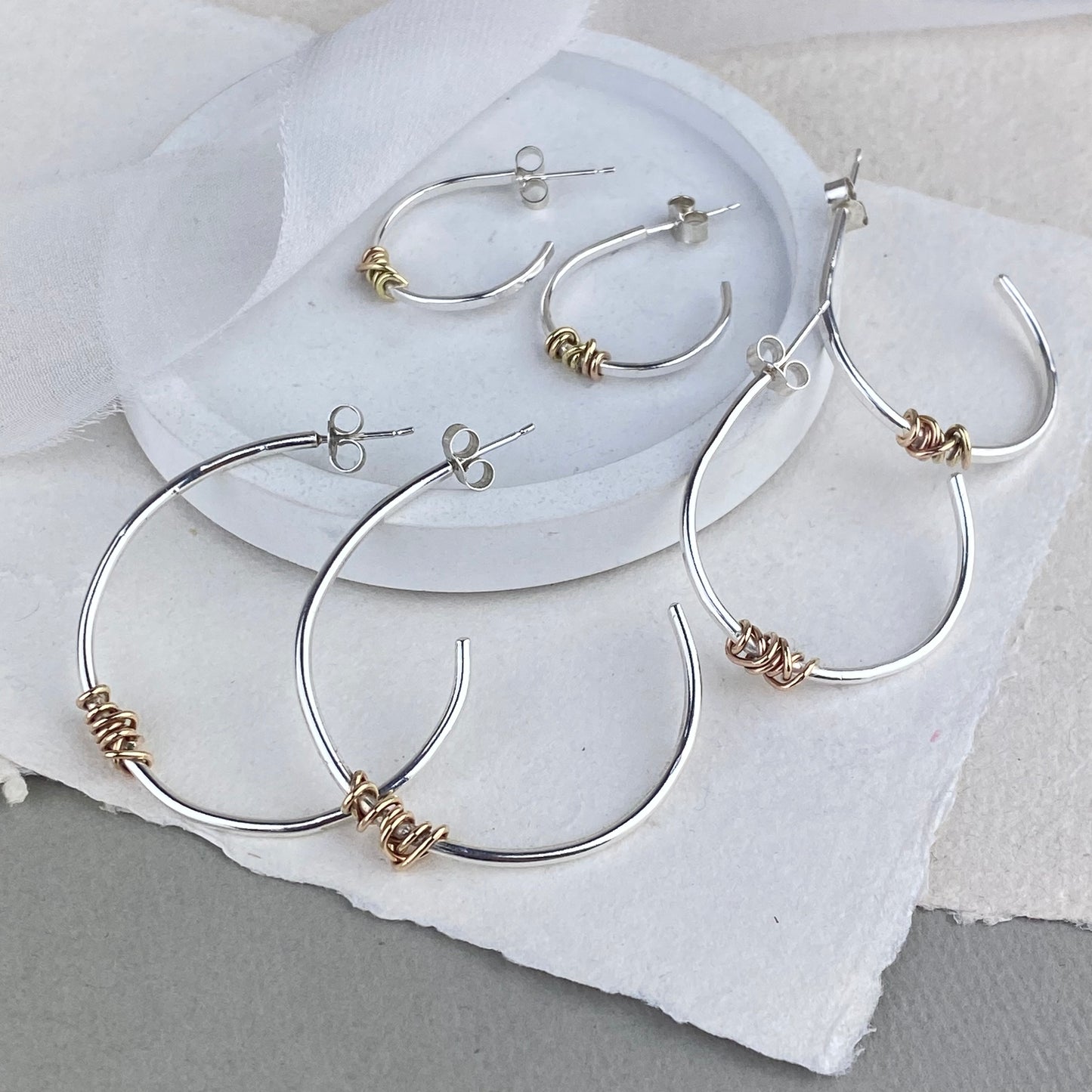 The Tanner Hoop Earrings - sterling silver hoop earrings with 12ct gold twist - mixed metal earrings