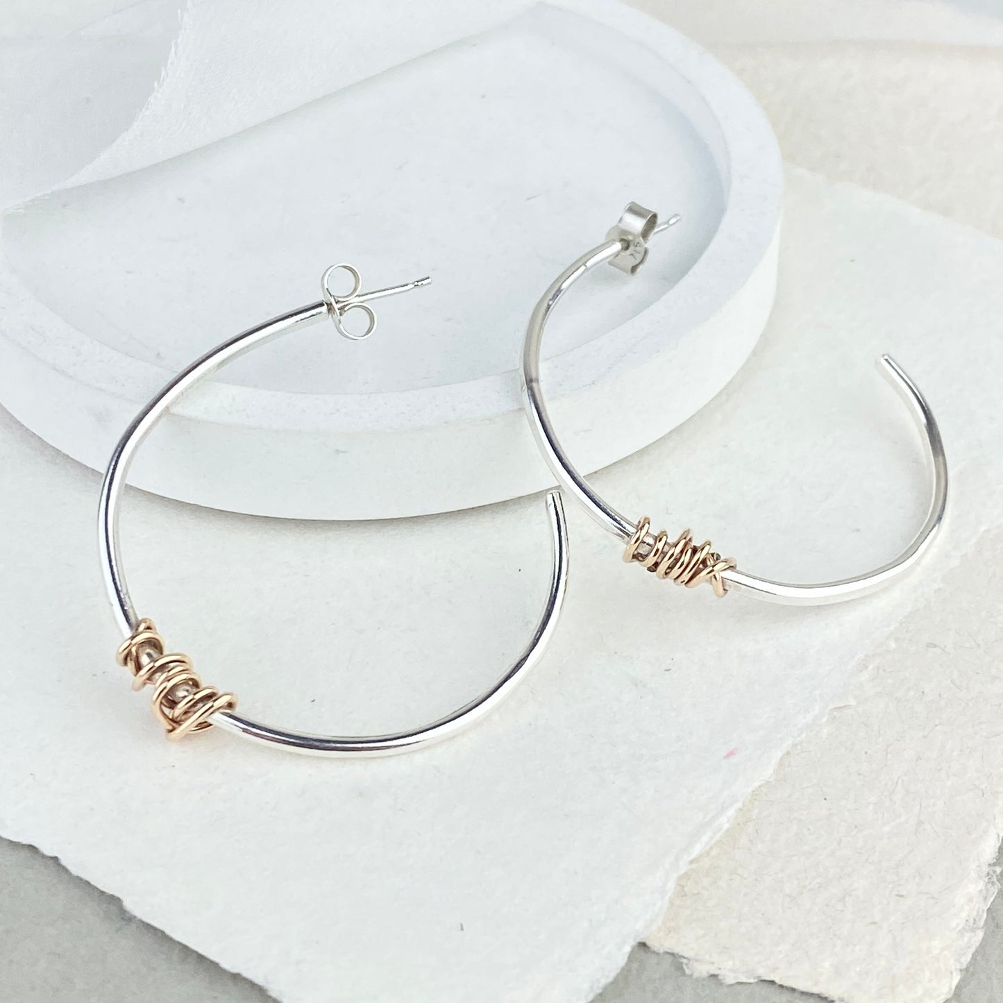 The Tanner Hoop Earrings - sterling silver hoop earrings with 12ct gold twist - mixed metal earrings