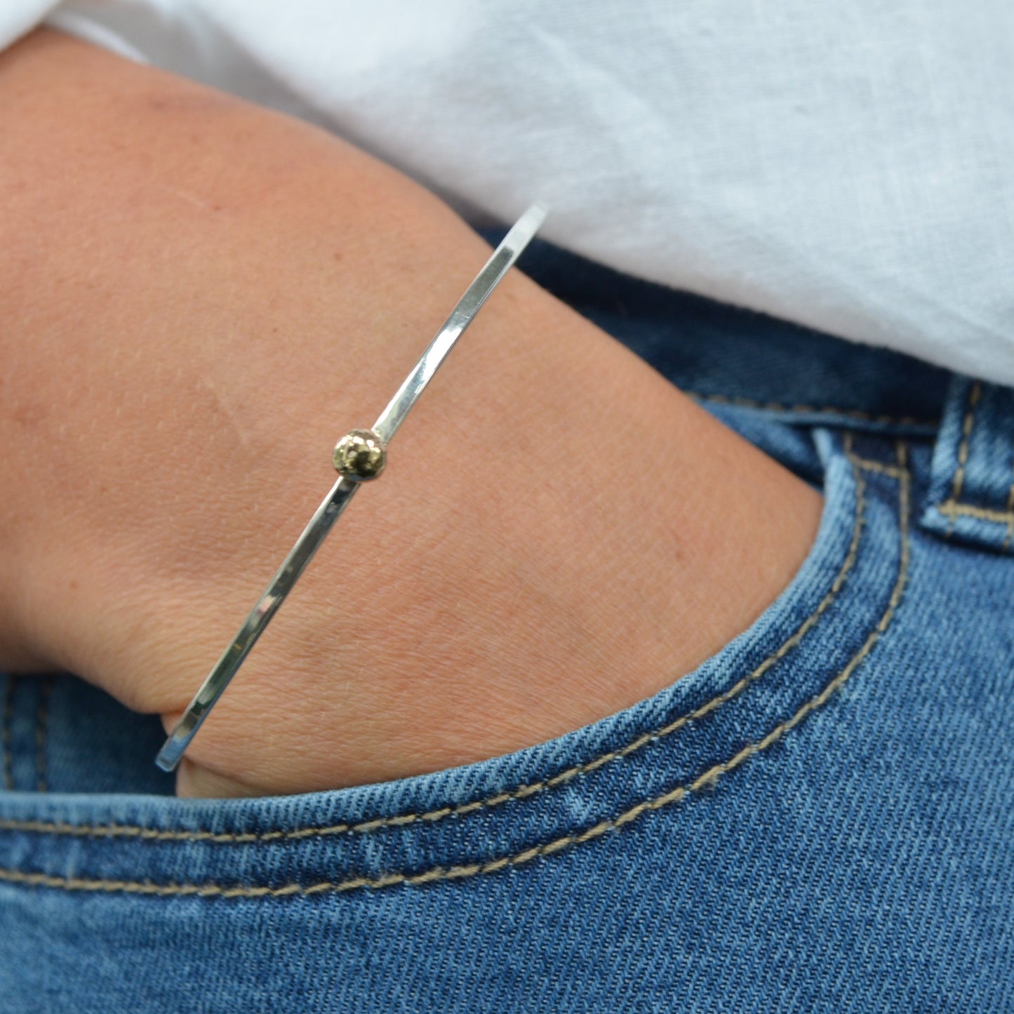 The Broad Bangle - sterling silver and 9ct gold personalised bangle