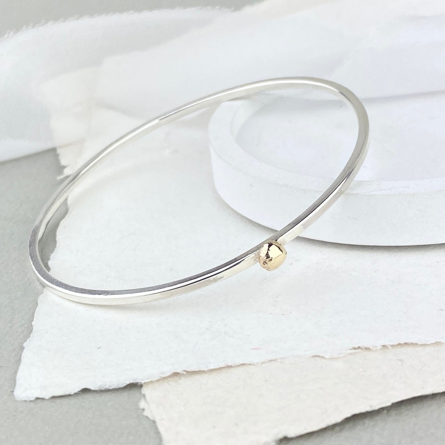 The Broad Bangle - sterling silver and 9ct gold personalised bangle