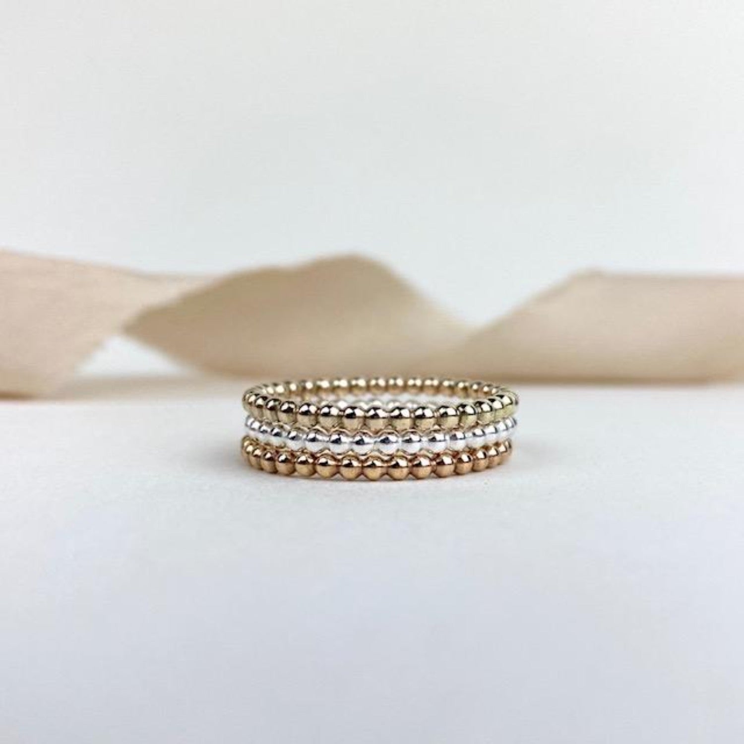 The Crown Beaded Stacking Ring sterling silver or yellow gold beaded skinny stacking ring