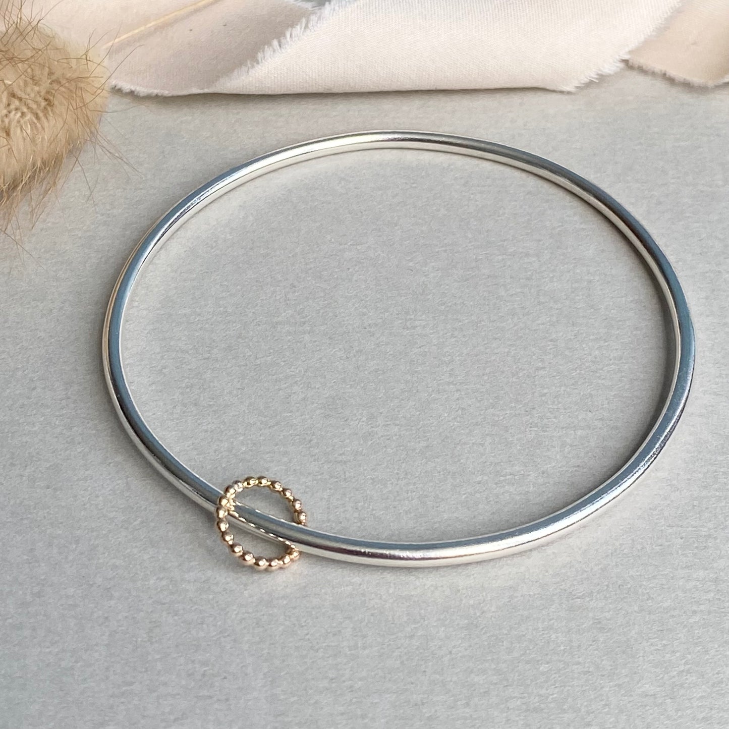 The Crown Halo Bangle - sterling silver bangle with silver or gold beaded crown hoop