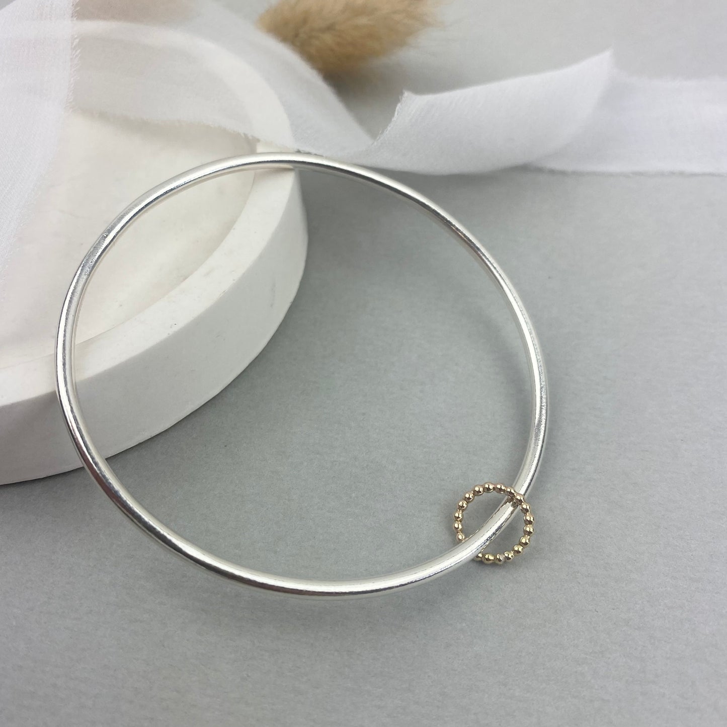 The Crown Halo Bangle - sterling silver bangle with silver or gold beaded crown hoop