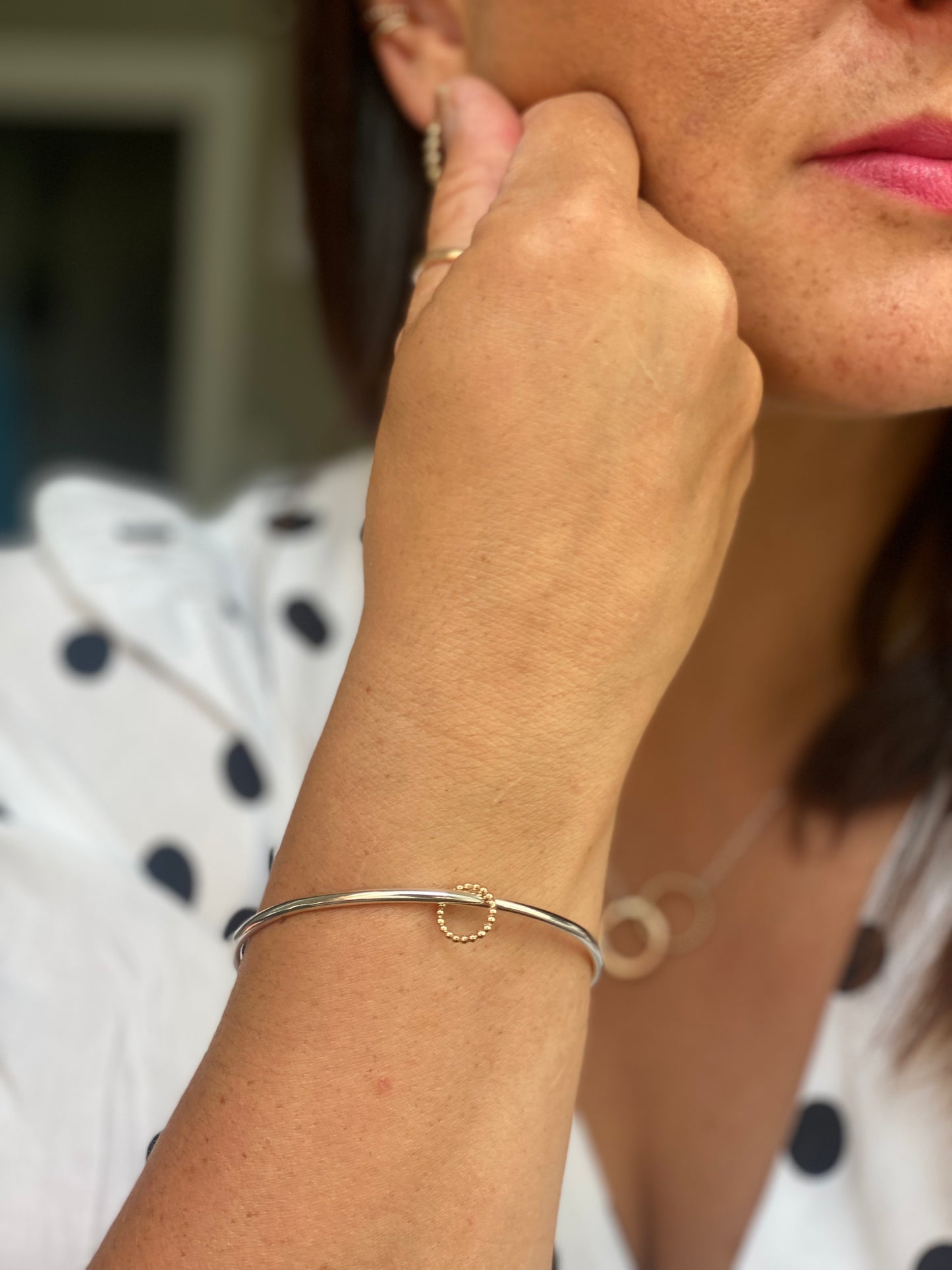 The Crown Halo Bangle - sterling silver bangle with silver or gold beaded crown hoop