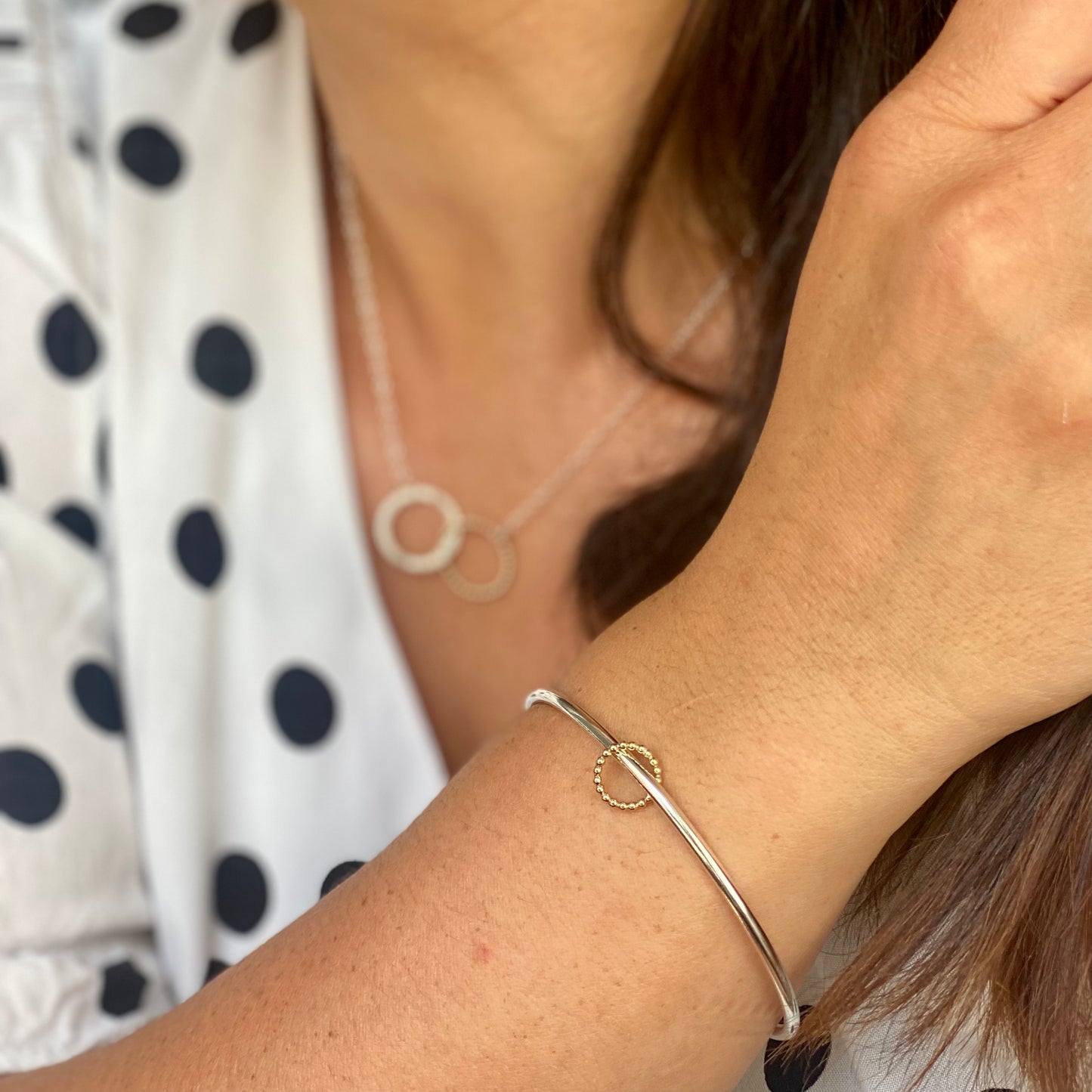 The Crown Halo Bangle - sterling silver bangle with silver or gold beaded crown hoop