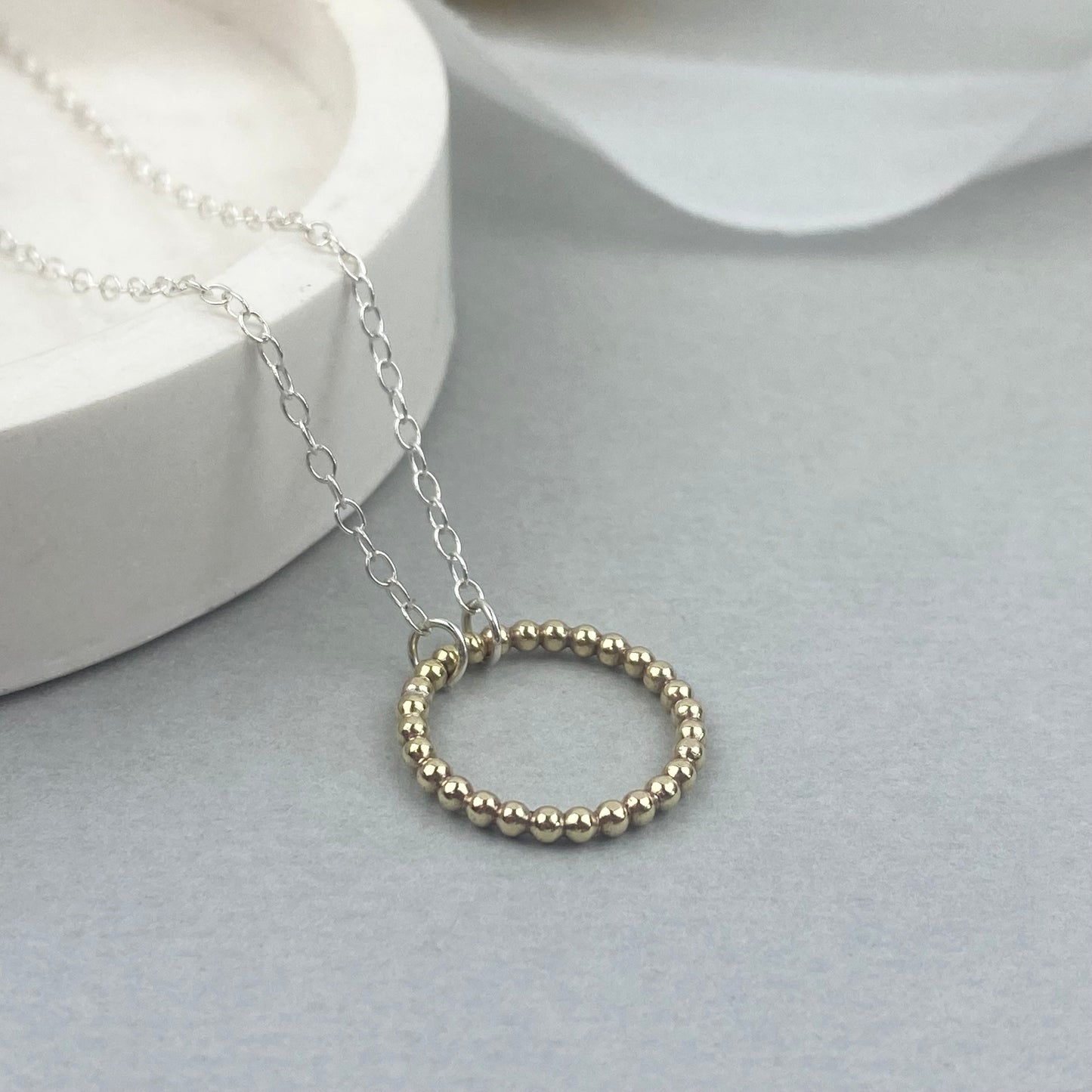 The Halo Helm Beaded Necklace - Sterling silver or 12ct gold filled beaded hoop pendant.