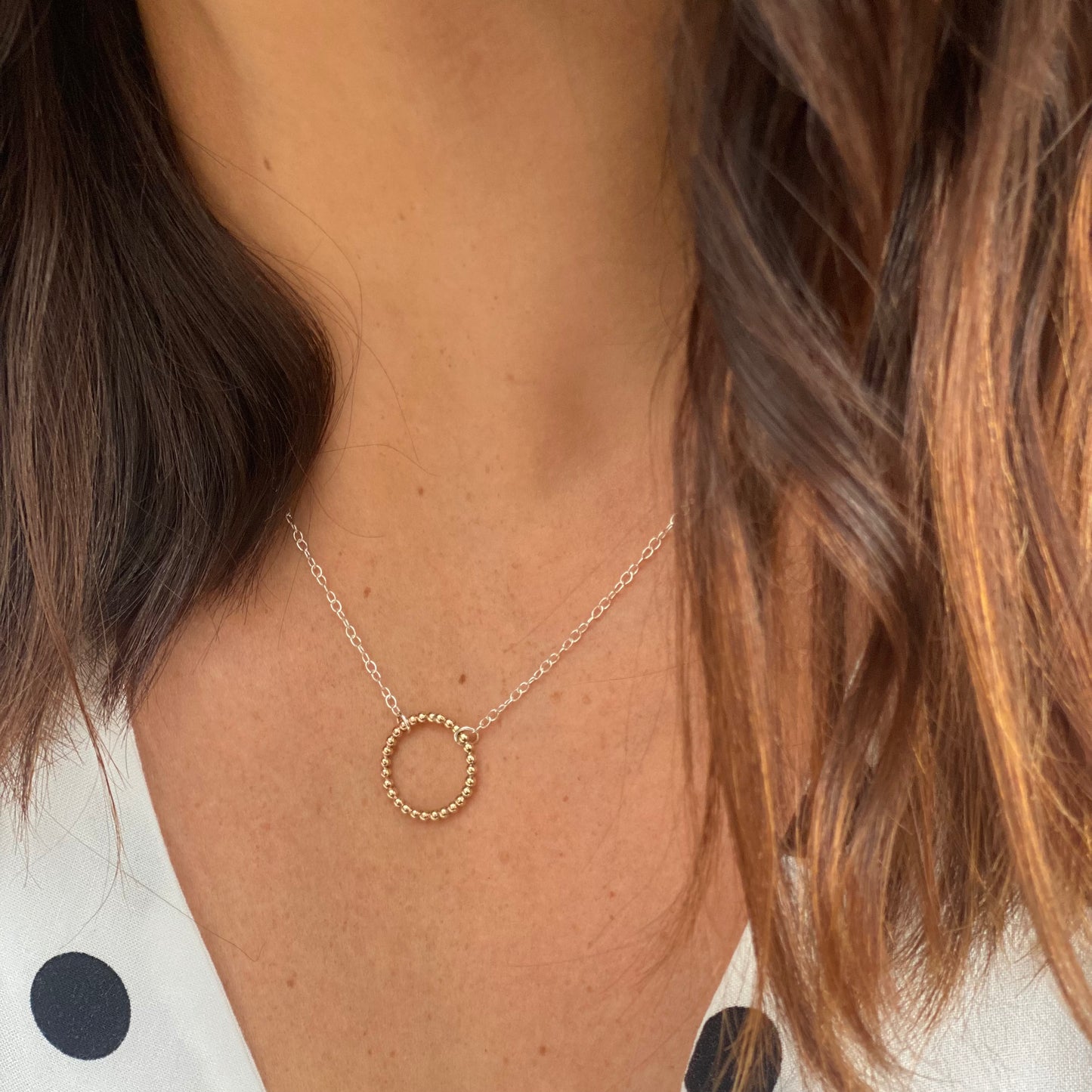 The Halo Helm Beaded Necklace - Sterling silver or 12ct gold filled beaded hoop pendant.