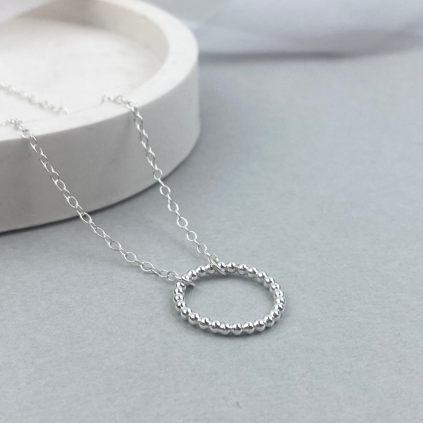 The Halo Helm Beaded Necklace - Sterling silver or 12ct gold filled beaded hoop pendant.