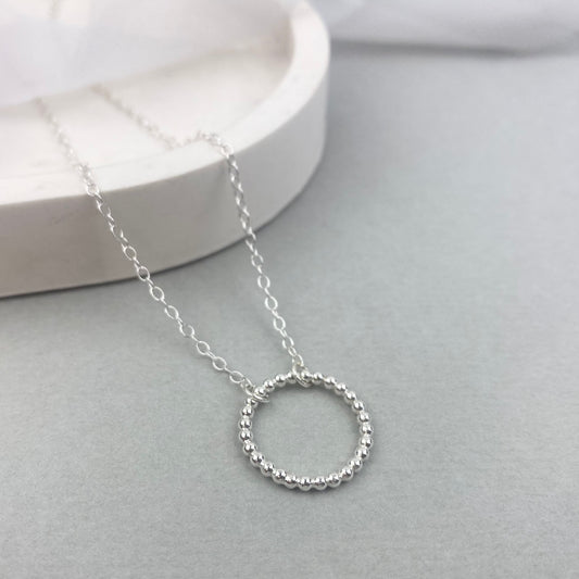 The Halo Helm Beaded Necklace - Sterling silver or 12ct gold filled beaded hoop pendant.