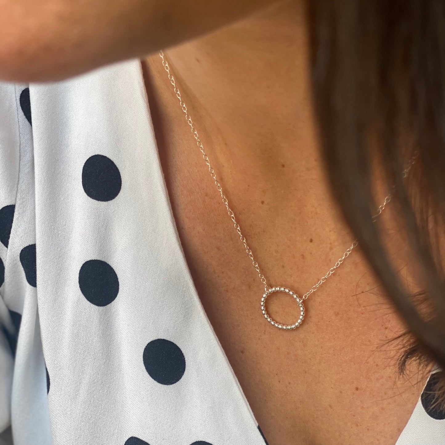 The Halo Helm Beaded Necklace - Sterling silver or 12ct gold filled beaded hoop pendant.