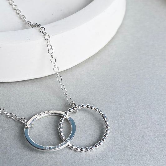 The Halo Laurel Beaded Personalised Necklace - personalised interlinking hoops - hand stamped monogram and name necklace gift