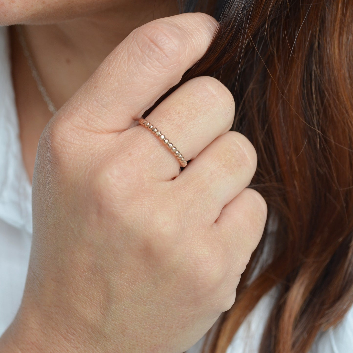 The Crown Beaded Stacking Ring - sterling silver or yellow gold beaded skinny stacking ring