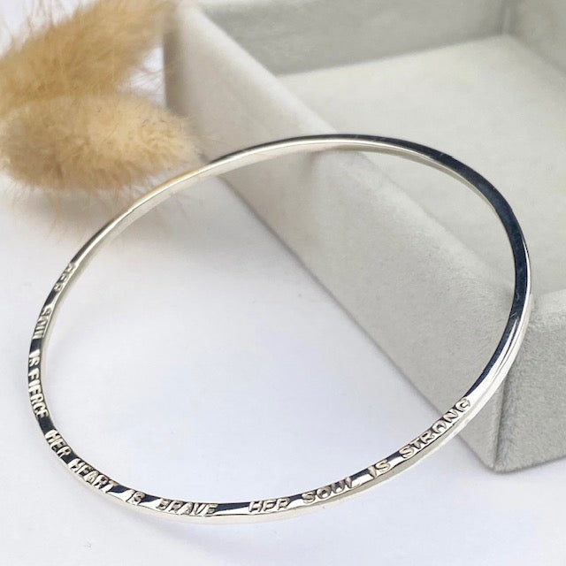 The Leopard Personalised Oval Bangle - sterling silver personalised bracelet - hand stamped jewellery