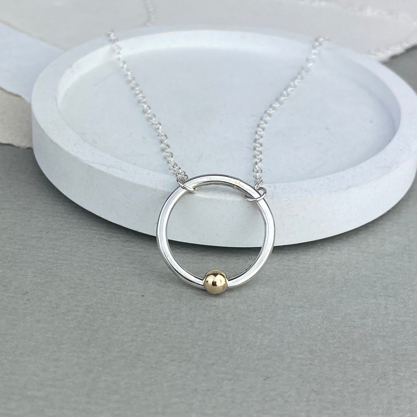 The Broad Necklace - sterling silver and 9ct gold personalised hoop pendant