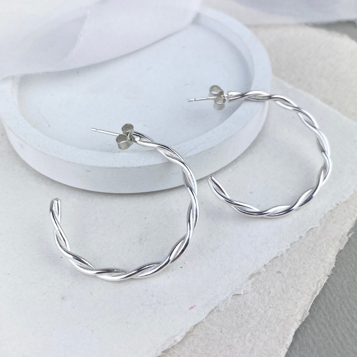 The Farthing Twisted Hoop Earrings - sterling silver twisted stud hoops