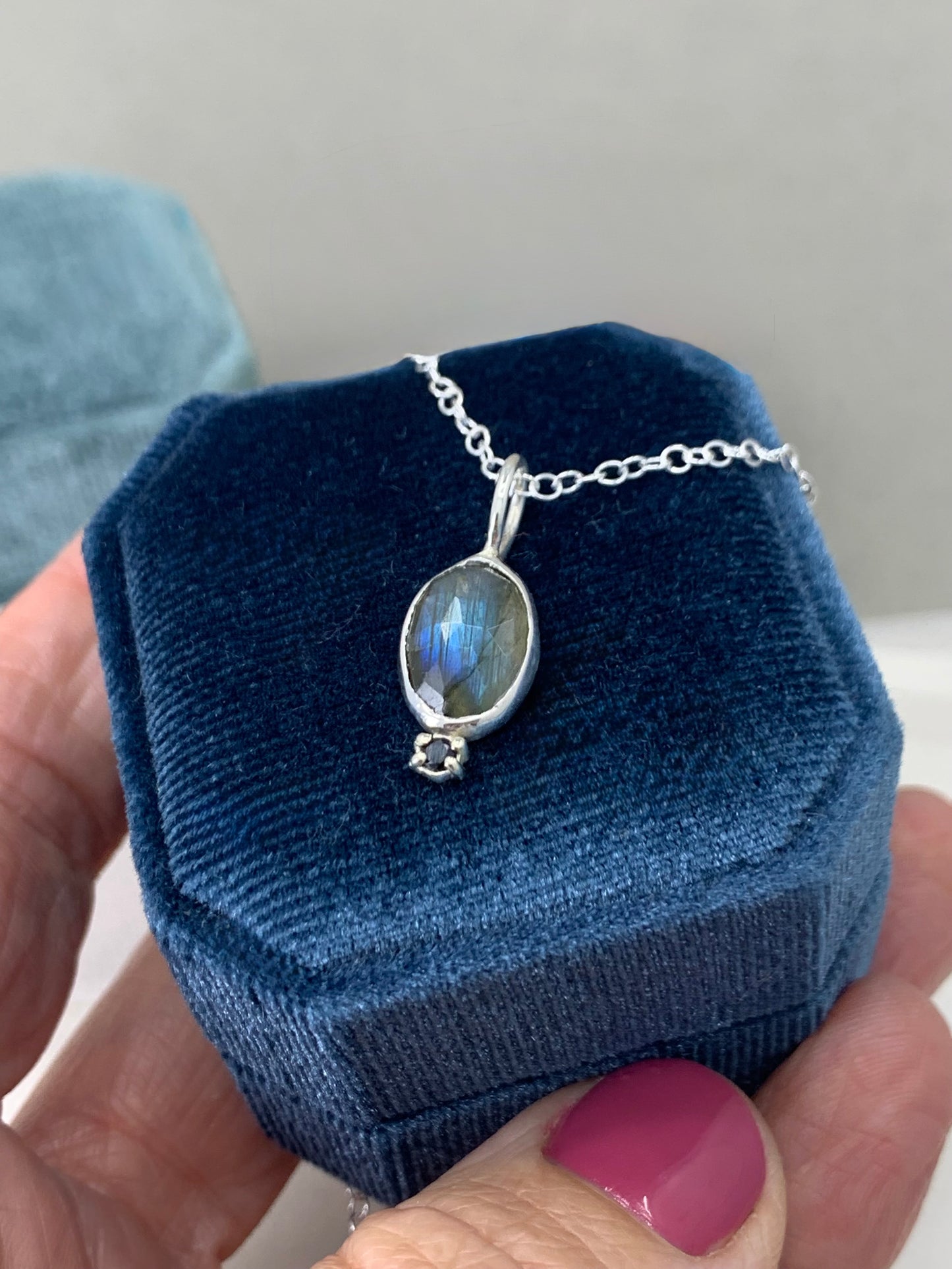 Labradorite and sapphire sterling silver pendant