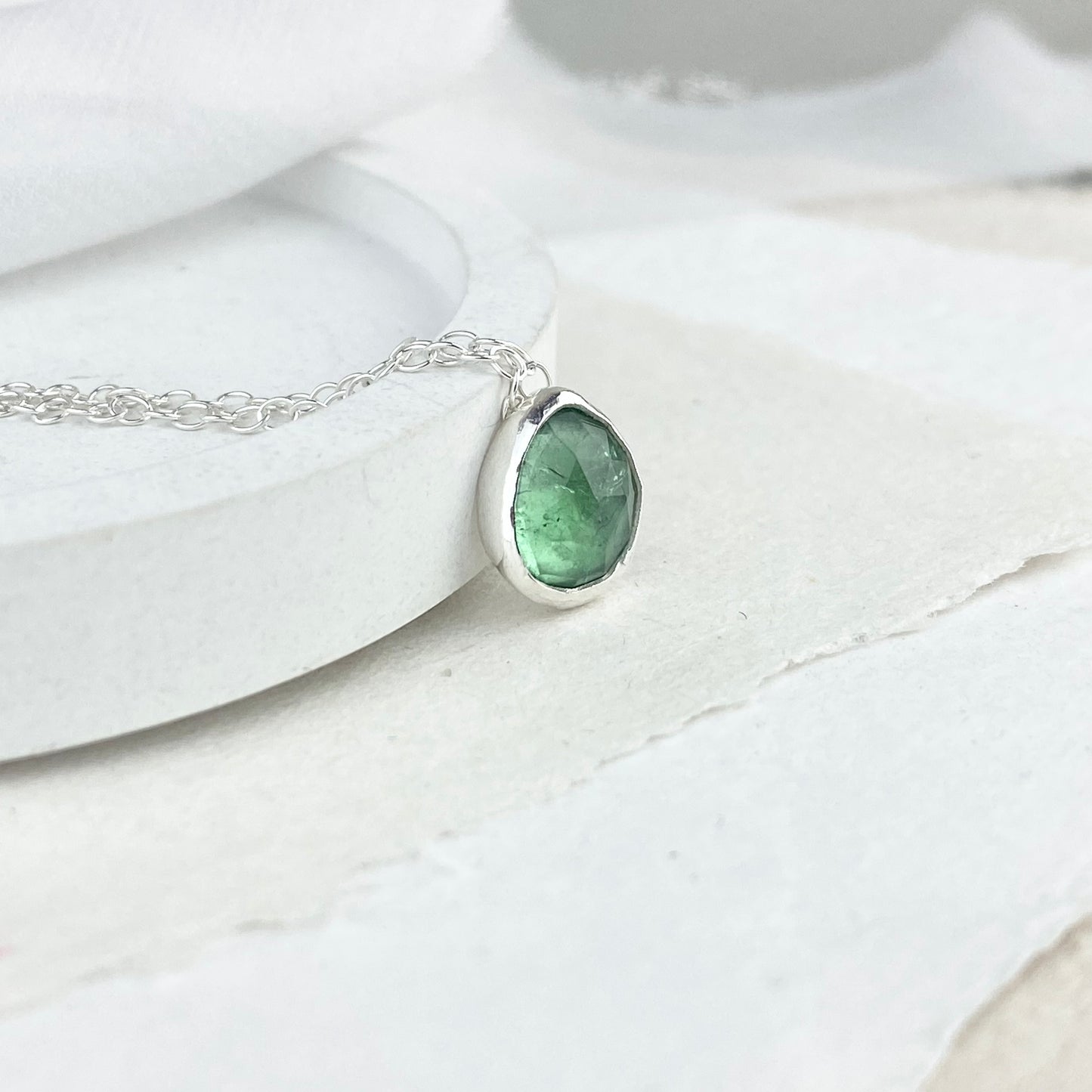 Silver and green tourmaline pendant