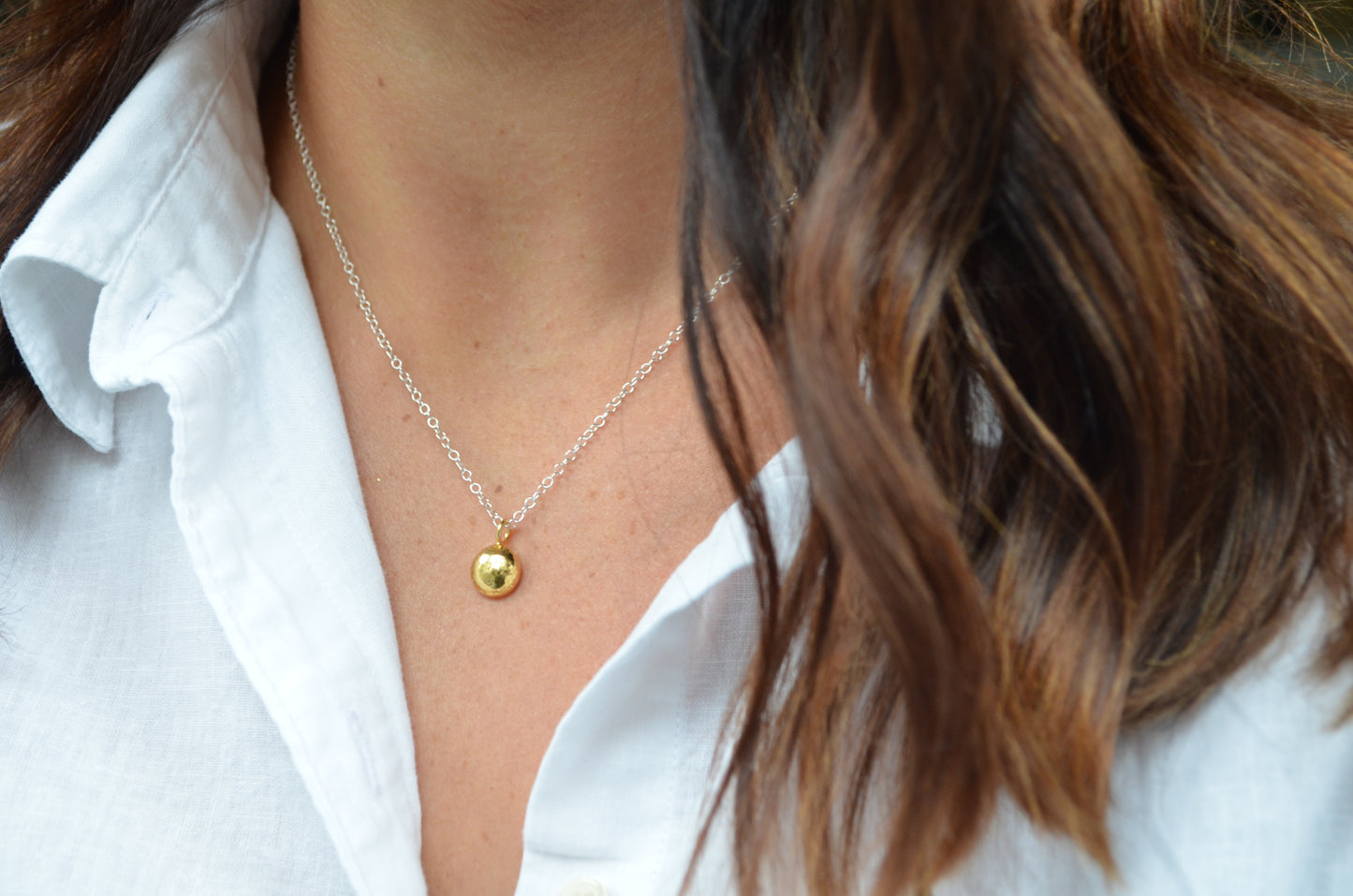 The Penny Charm necklace- sterling silver and 22ct gold vermeil charms on a trace chain necklace