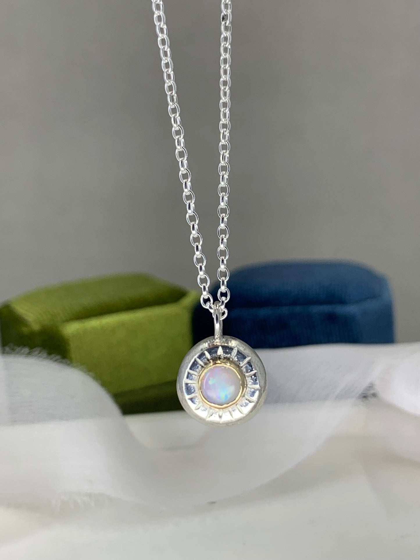 Opal sterling silver and gold and pendant
