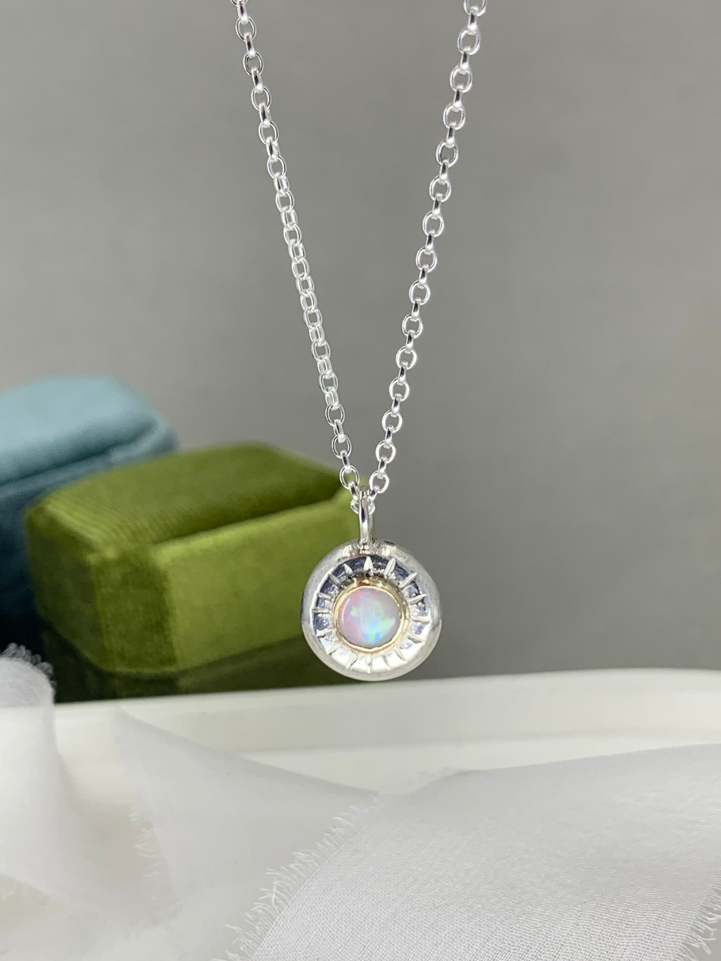 Opal sterling silver and gold and pendant