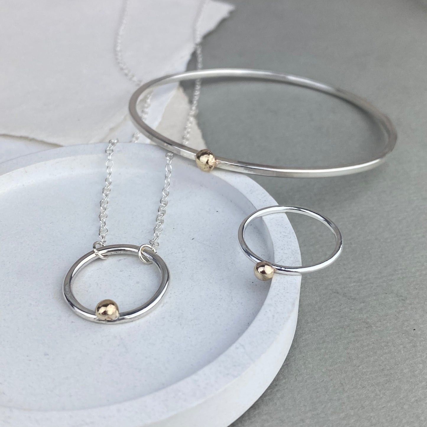 The Broad Necklace - sterling silver and 9ct gold personalised hoop pendant