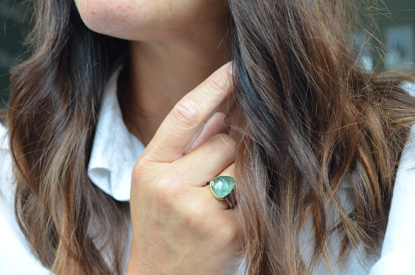 Green tourmaline ring in gold and silver