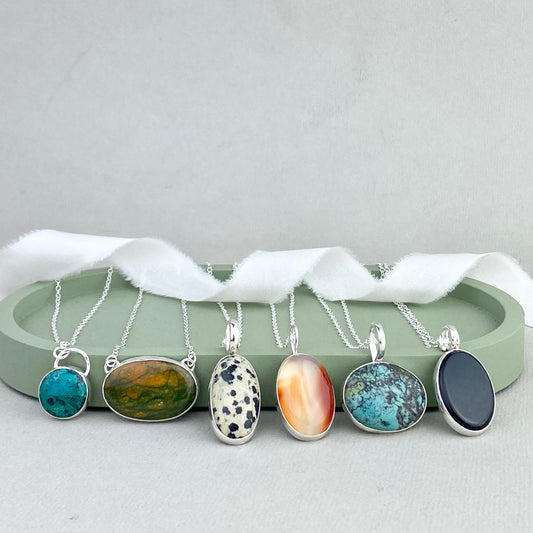 Colour Friday - one of a kind bezel set stone pendants