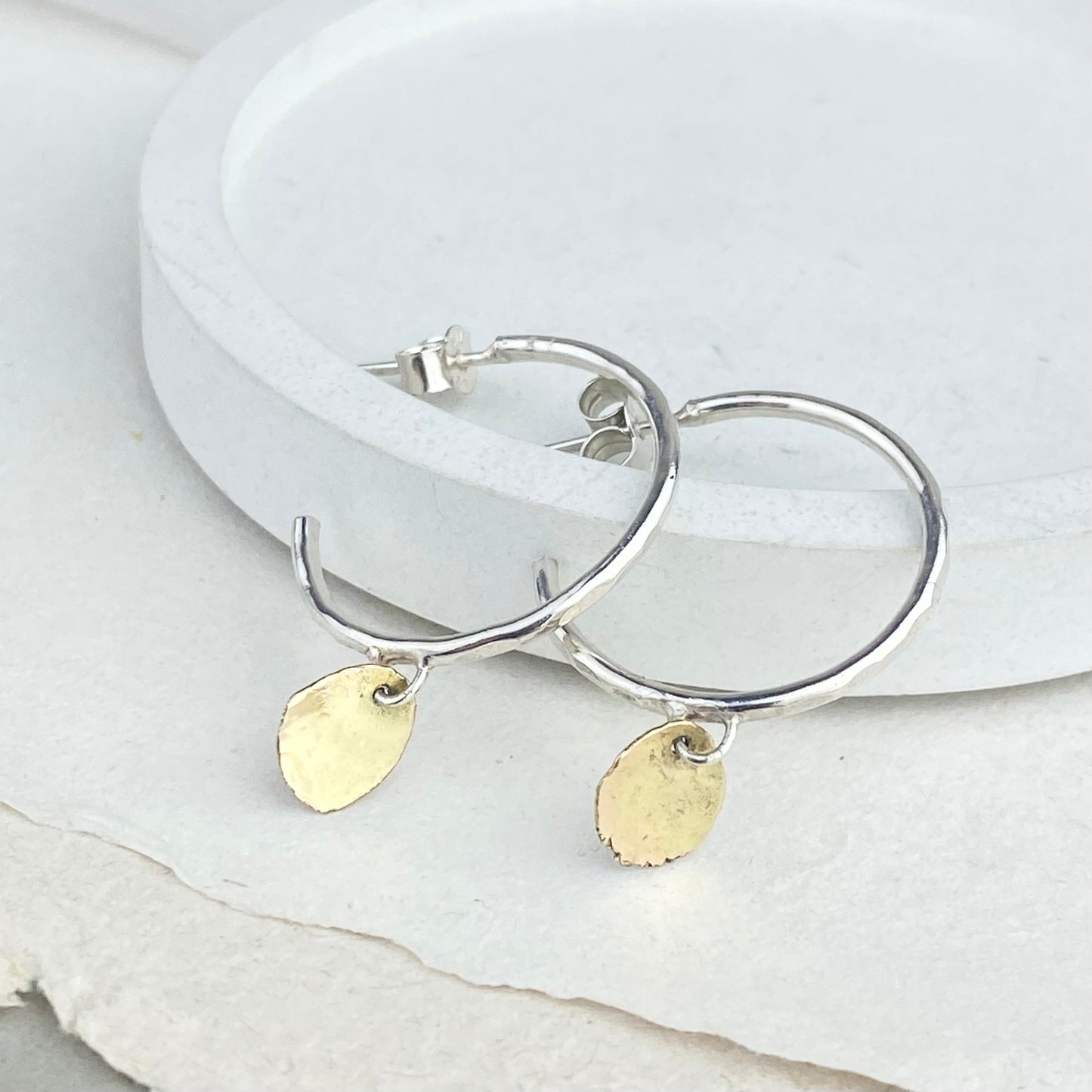 The Angel Hoop Earrings - sterling silver hoop earrings with 9ct gold accent - mixed metal earrings
