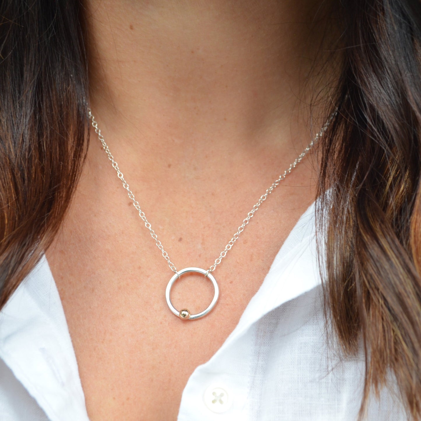 The Broad Necklace - sterling silver and 9ct gold personalised hoop pendant