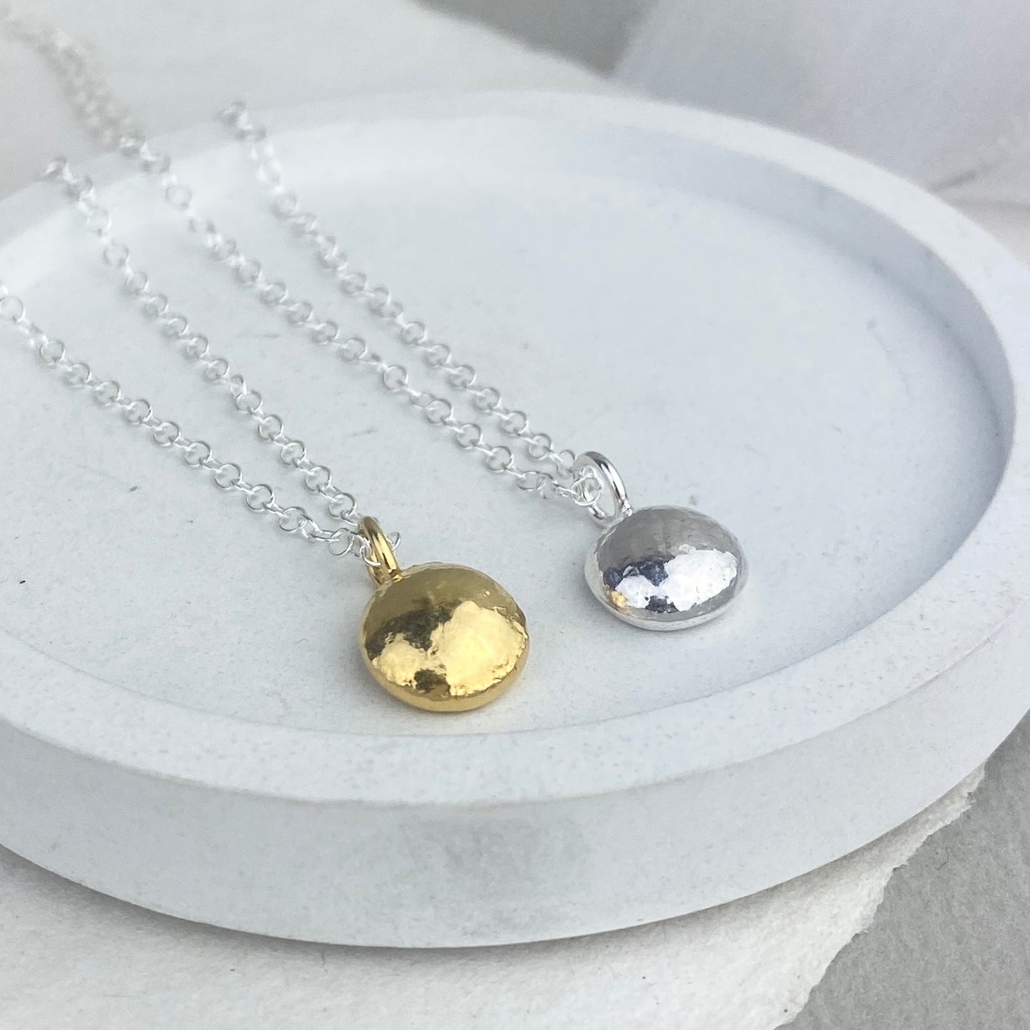 The Penny Charm necklace- sterling silver and 22ct gold vermeil charms on a trace chain necklace