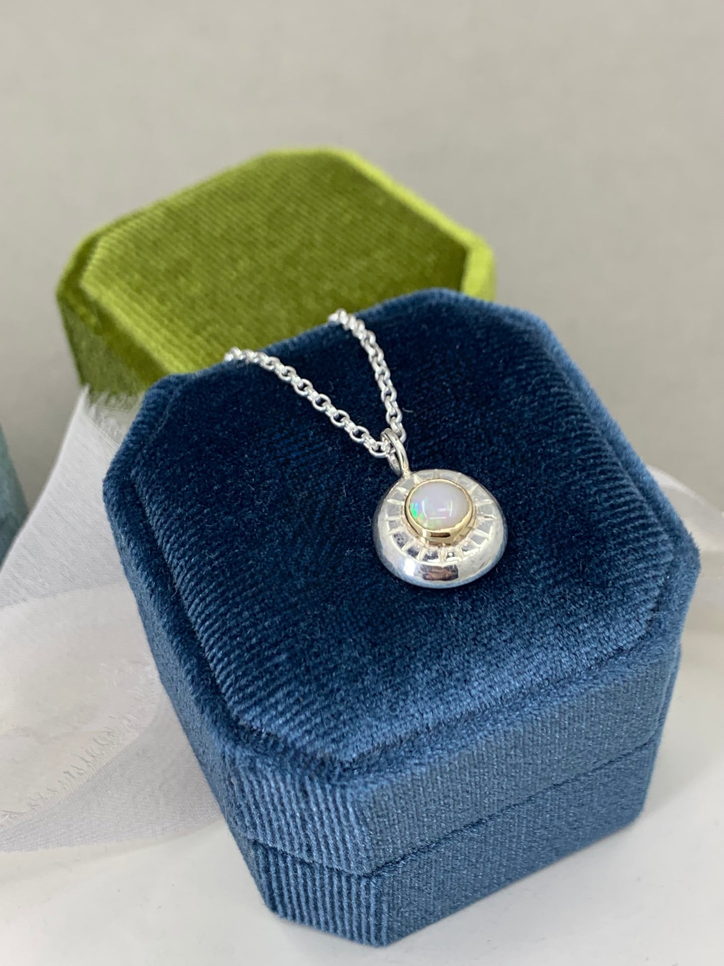 Opal sterling silver and gold and pendant