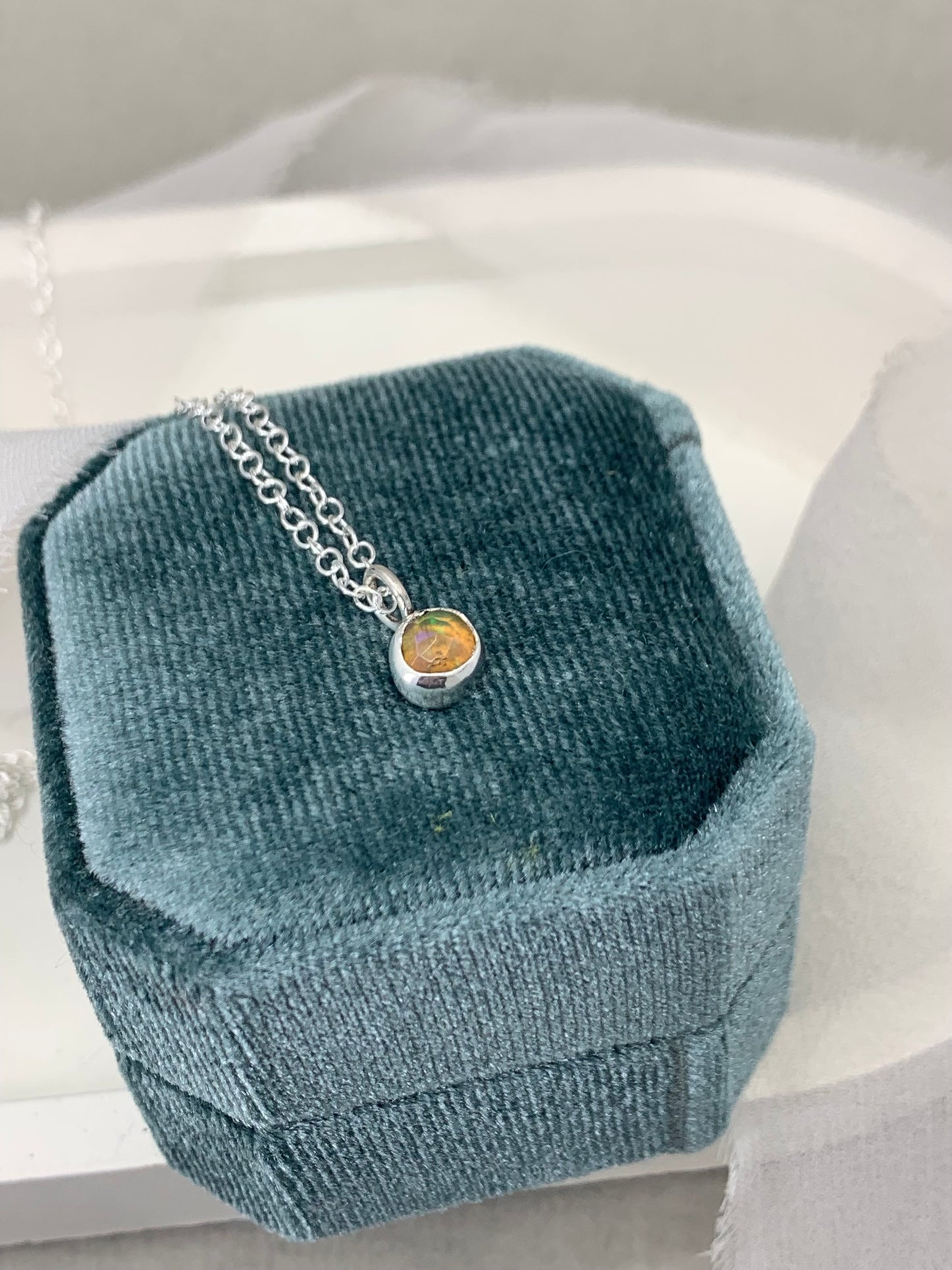 Opal dot sterling silver pendant