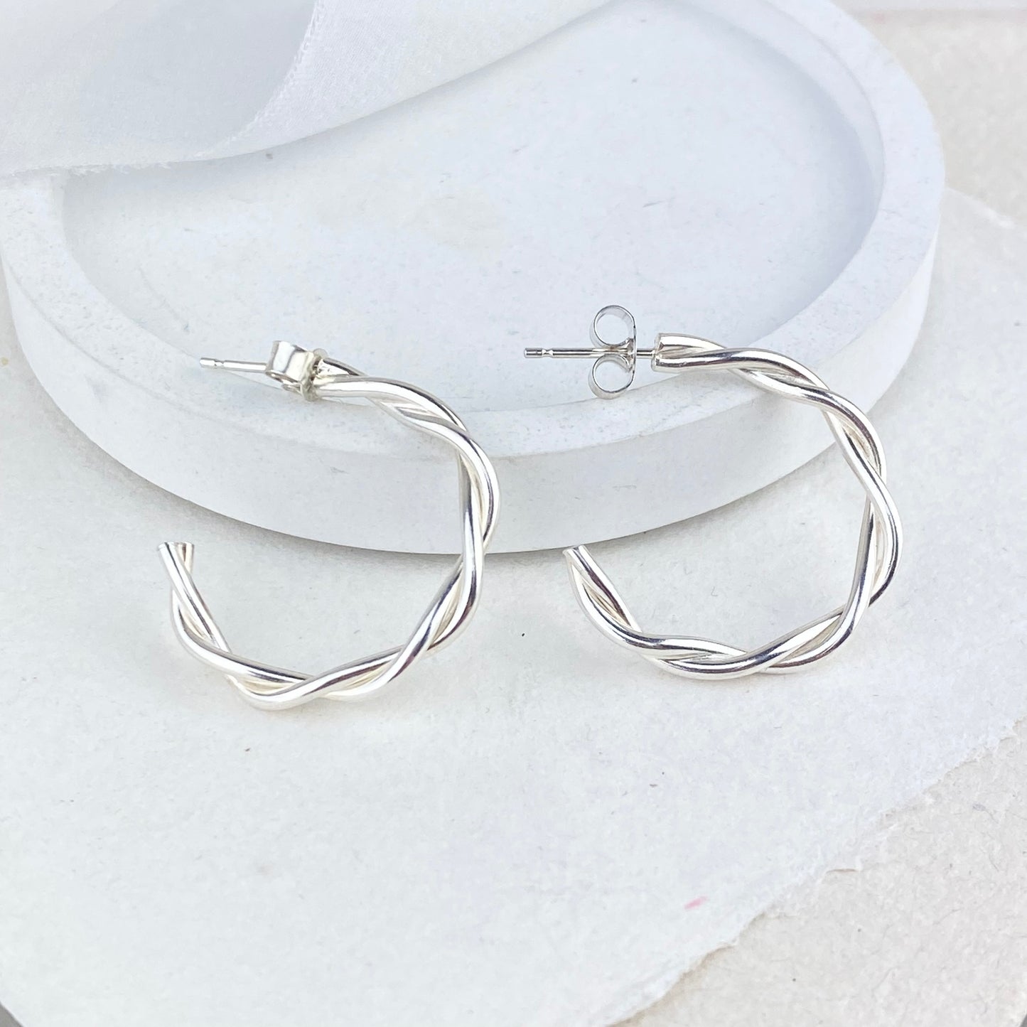 The Farthing Twisted Hoop Earrings - sterling silver twisted stud hoops