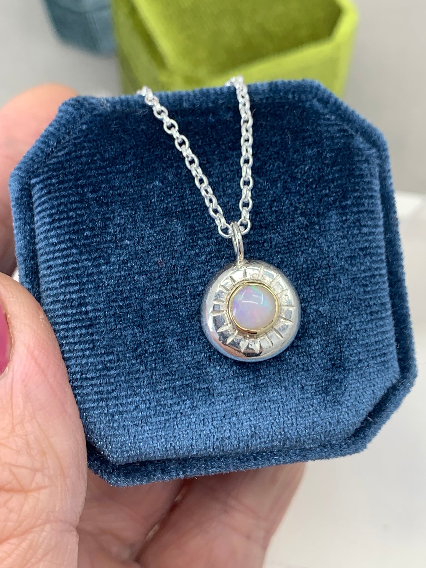 Opal sterling silver and gold and pendant