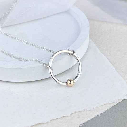 The Broad Necklace - sterling silver and 9ct gold personalised hoop pendant