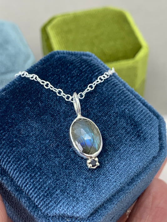 Labradorite and sapphire sterling silver pendant