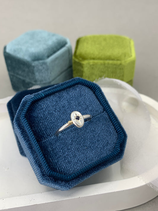 Star set sapphire silver and gold ring