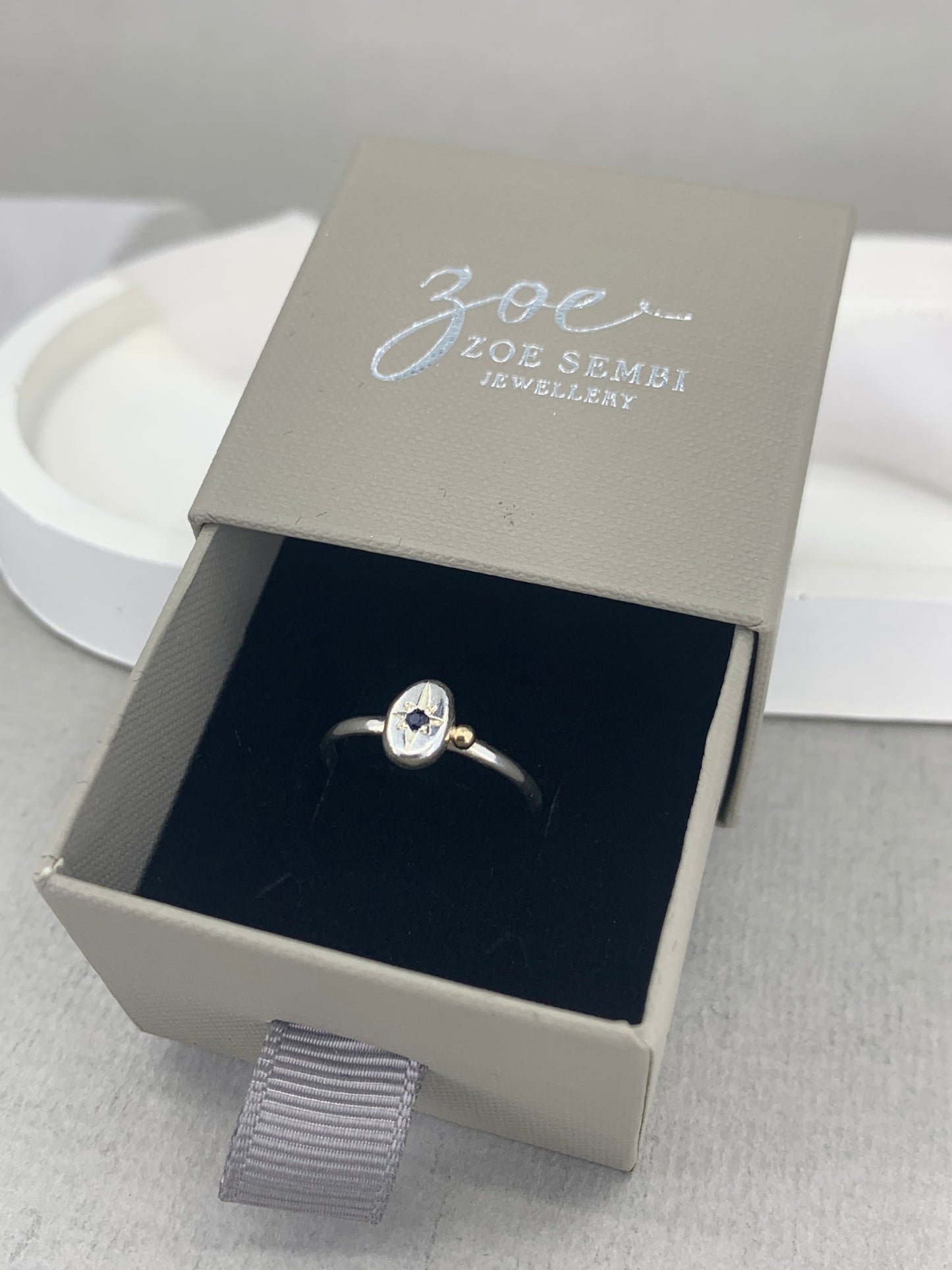 Star set sapphire silver and gold ring