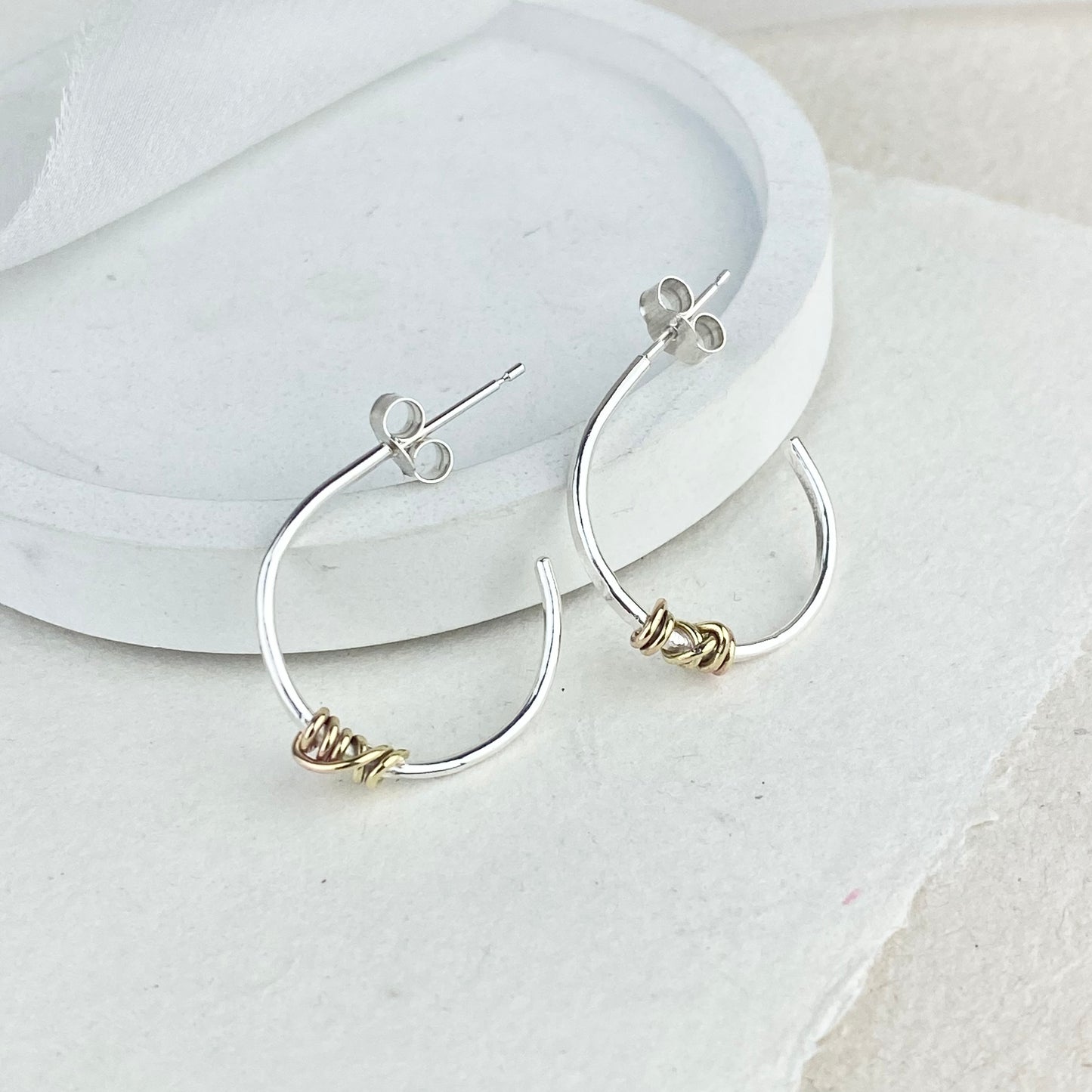 The Tanner Hoop Earrings - sterling silver hoop earrings with 12ct gold twist - mixed metal earrings