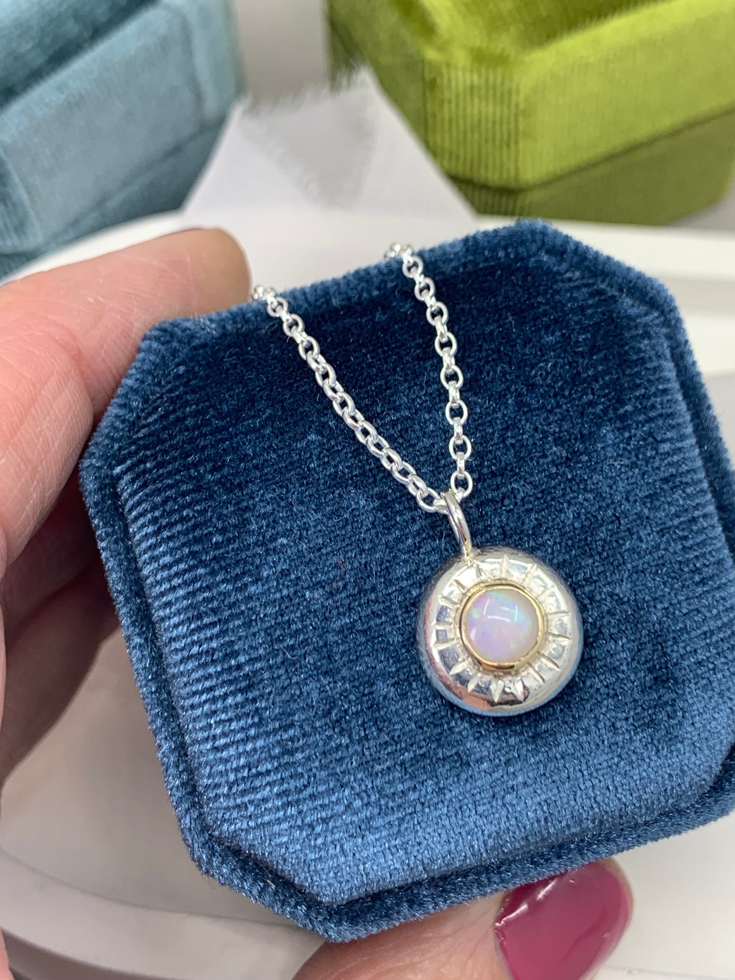 Opal sterling silver and gold and pendant