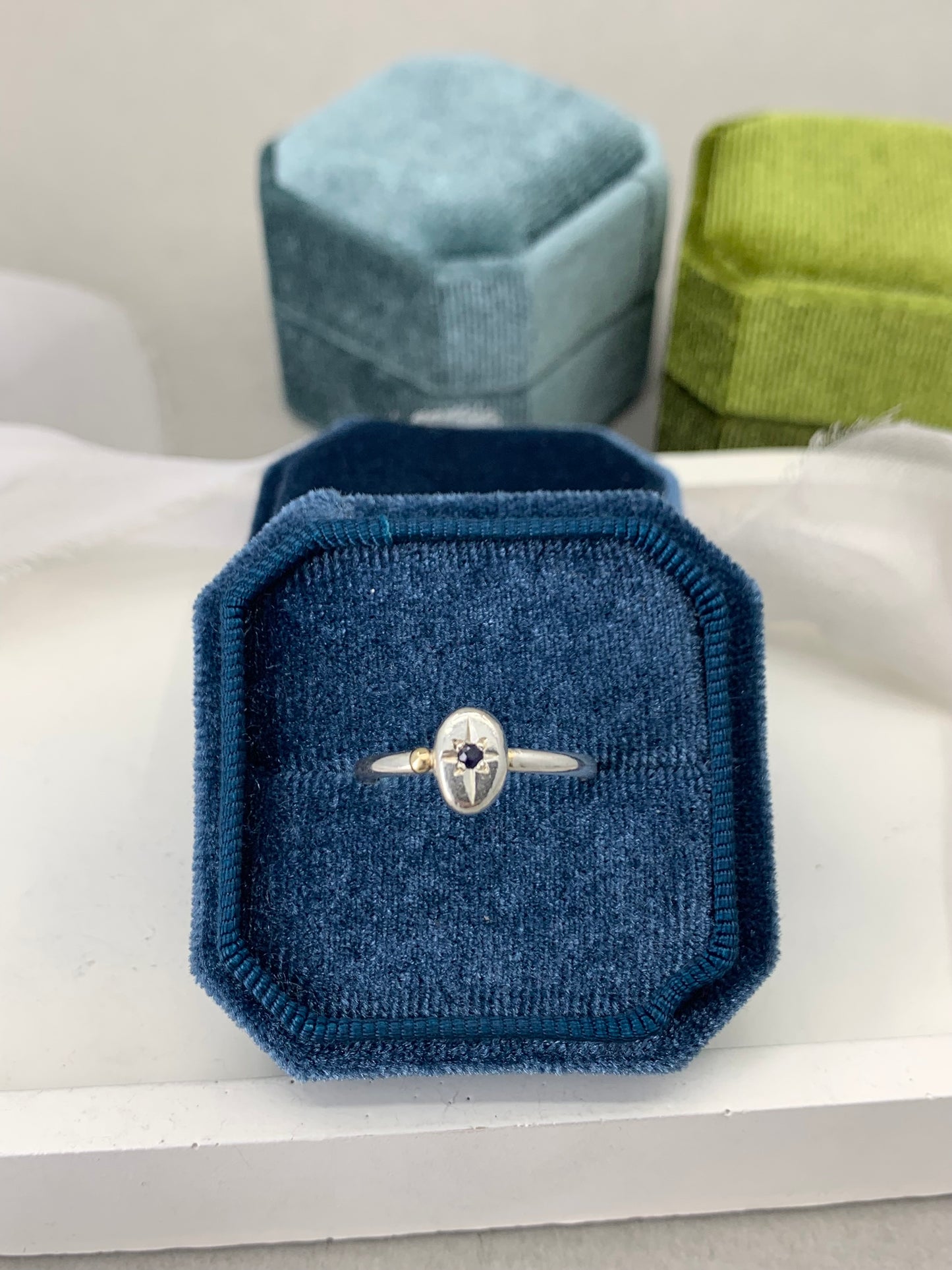 Star set sapphire silver and gold ring